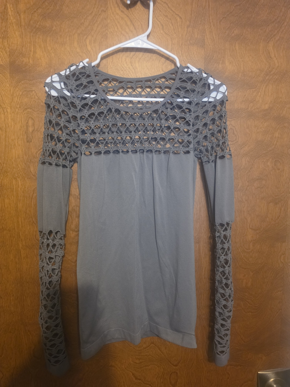VENUS Grey Crochet Yoke Long Sleeve Knit Top